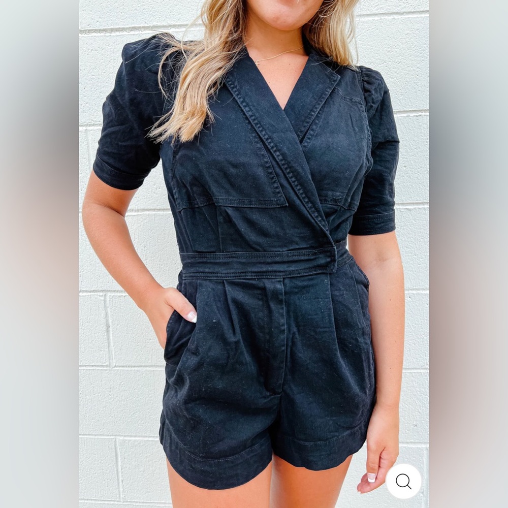 The Swank Company | Rebecca Puff Sleeve Denim Romper